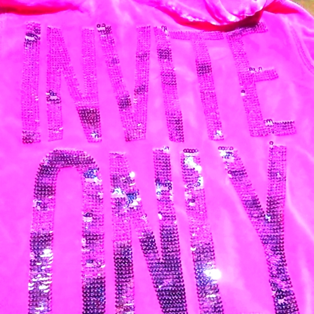 PINK Victoria's Secret Hoody Sweater Size L 1986 Invite Only faux fur & sequins - Picture 3 of 12